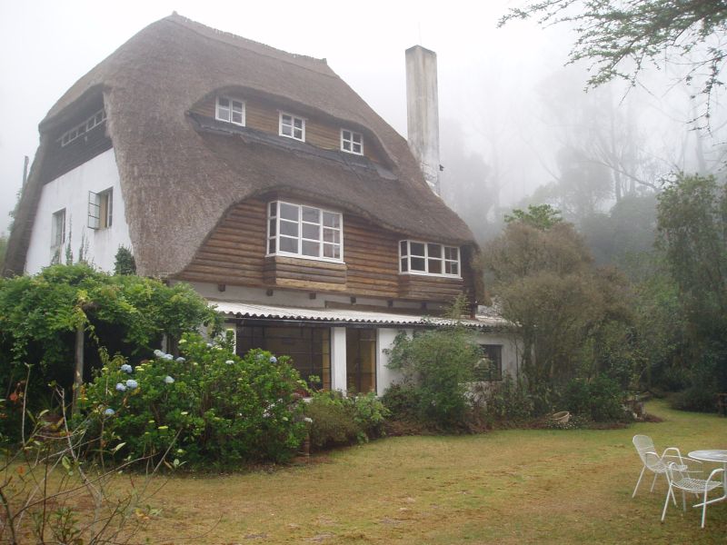 View of Ndundu Lodge on a misty morning in the Vumba